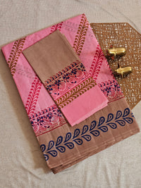 Pure Cotton with Hand Block Prints - Pink with Beige