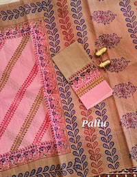 Pure Cotton with Hand Block Prints - Pink with Beige
