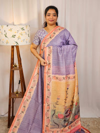 Chanderi Saree with Zari Border - Lavender with Peach
