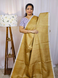 Casual Semi Tussar Checks Weave Saree - Mustard Yellow
