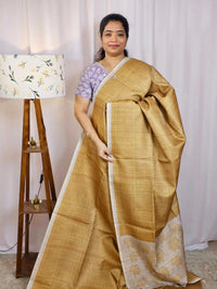 Casual Semi Tussar Checks Weave Saree - Mustard Yellow