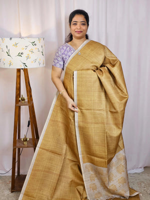 Casual Semi Tussar Checks Weave Saree - Mustard Yellow