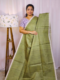 Casual Semi Tussar Checks Weave Saree - Green