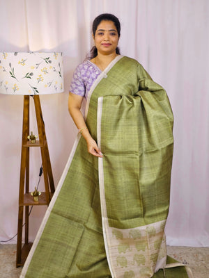Casual Semi Tussar Checks Weave Saree - Green