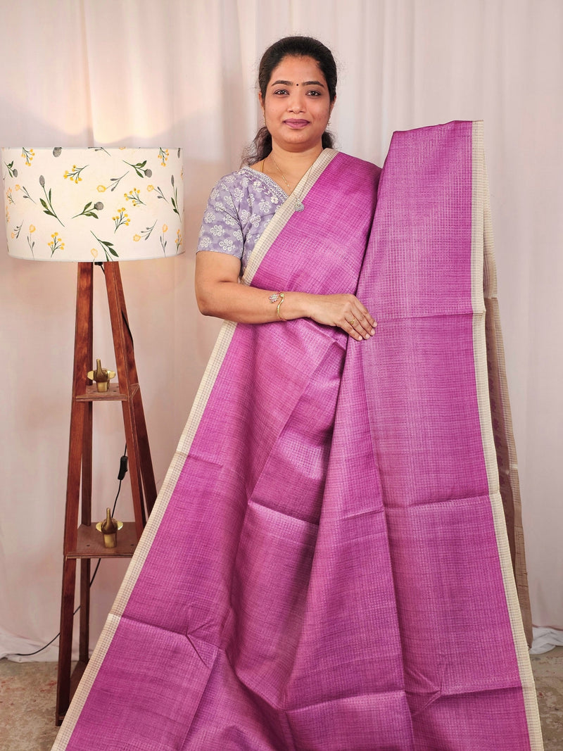 Casual Semi Tussar Checks Weave Saree - Pink