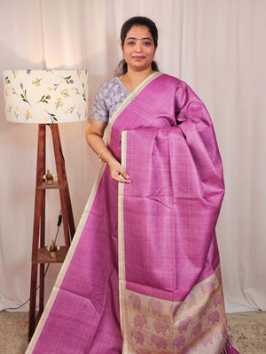Casual Semi Tussar Checks Weave Saree - Pink