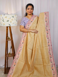 Chanderi Saree with Zari Border - Mustard Yellow with Purple
