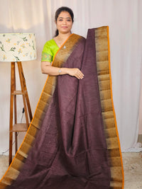 Jute Banarasi Saree - Brown with Mustard Yellow