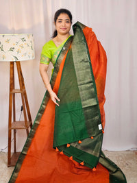 Jute Banarasi Saree - Orange with Green