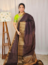 Jute Banarasi Saree - Coffee Brown with  Brown
