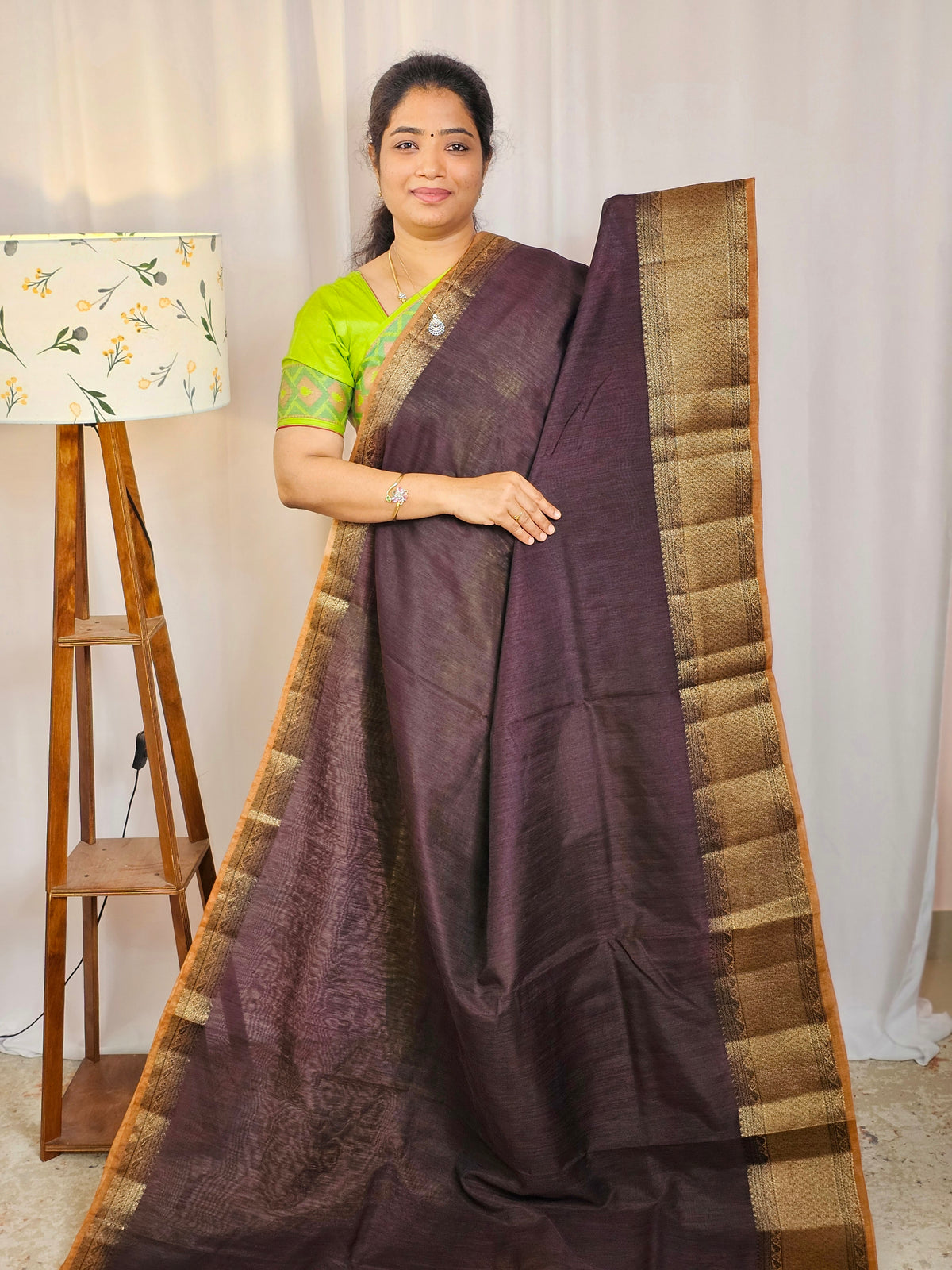 Jute Banarasi Saree - Coffee Brown with  Brown