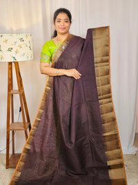 Jute Banarasi Saree - Coffee Brown with  Brown