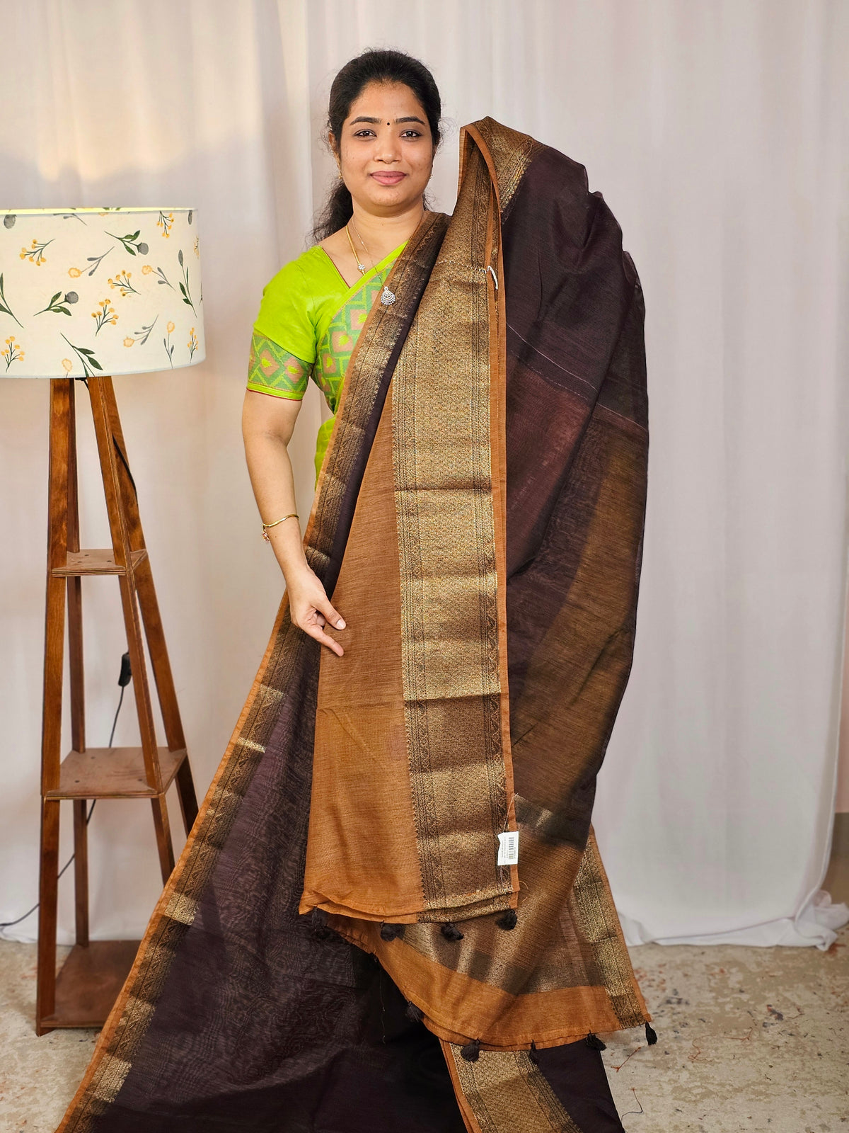 Jute Banarasi Saree - Coffee Brown with  Brown