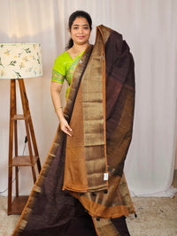 Jute Banarasi Saree - Coffee Brown with  Brown