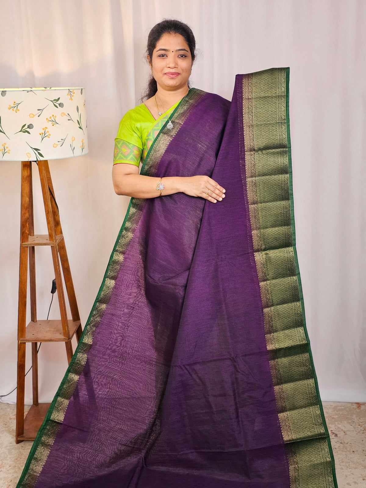 Jute Banarasi Saree - Purple with Green