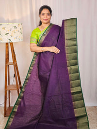 Jute Banarasi Saree - Purple with Green