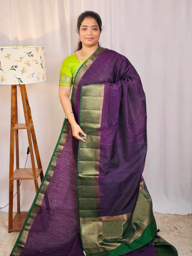 Jute Banarasi Saree - Purple with Green