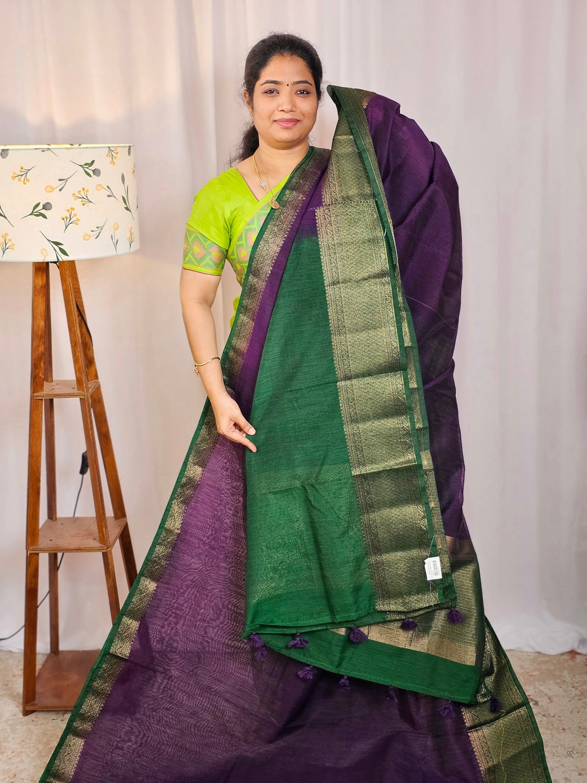 Jute Banarasi Saree - Purple with Green