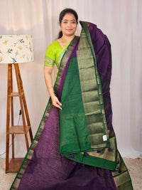 Jute Banarasi Saree - Purple with Green