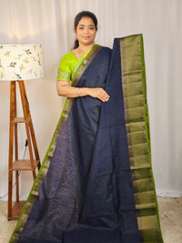 Jute Banarasi Saree - Blue with Green