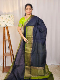 Jute Banarasi Saree - Blue with Green