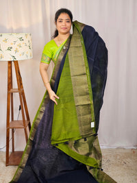 Jute Banarasi Saree - Blue with Green
