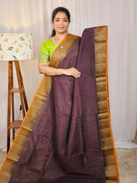 Jute Banarasi Saree - Brown with Mustard Yellow