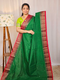 Jute Banarasi Saree - Green with Red