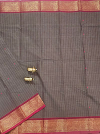 Kanchi Cotton Saree - Dark Grey with Pink