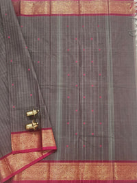 Kanchi Cotton Saree - Dark Grey with Pink