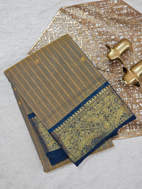 Kanchi Cotton Saree - Beige with Peacock Blue
