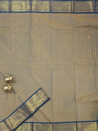 Kanchi Cotton Saree - Beige with Peacock Blue