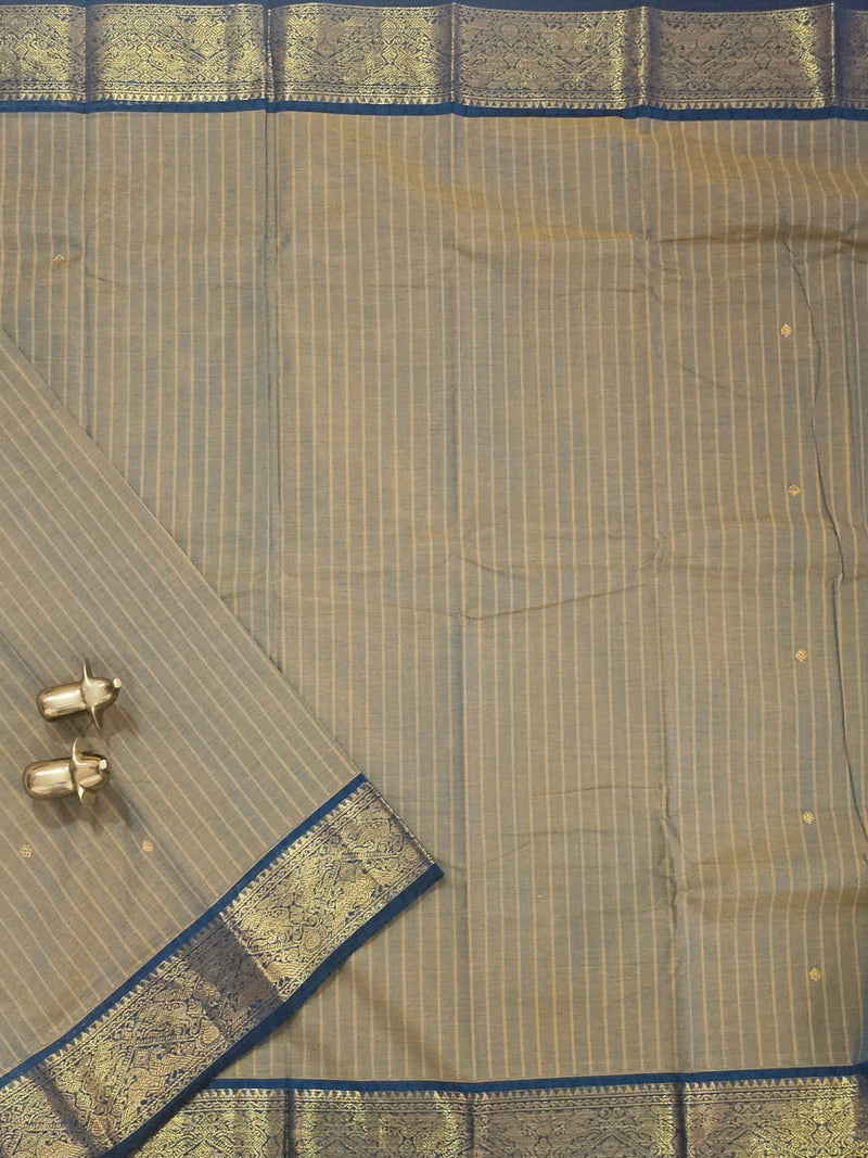 Kanchi Cotton Saree - Beige with Peacock Blue