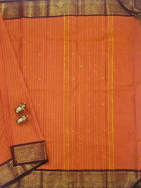 Kanchi Cotton Saree - Dark Orange with Maroon