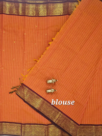 Kanchi Cotton Saree - Dark Orange with Maroon