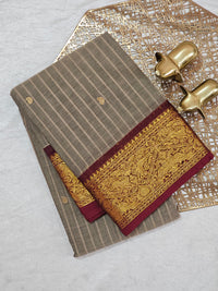 Kanchi Cotton Saree - Beige with Maroon