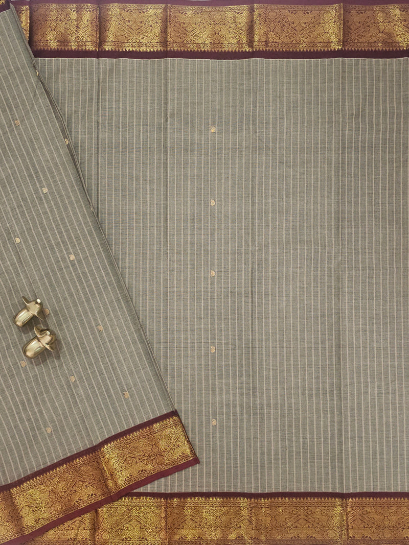 Kanchi Cotton Saree - Beige with Maroon