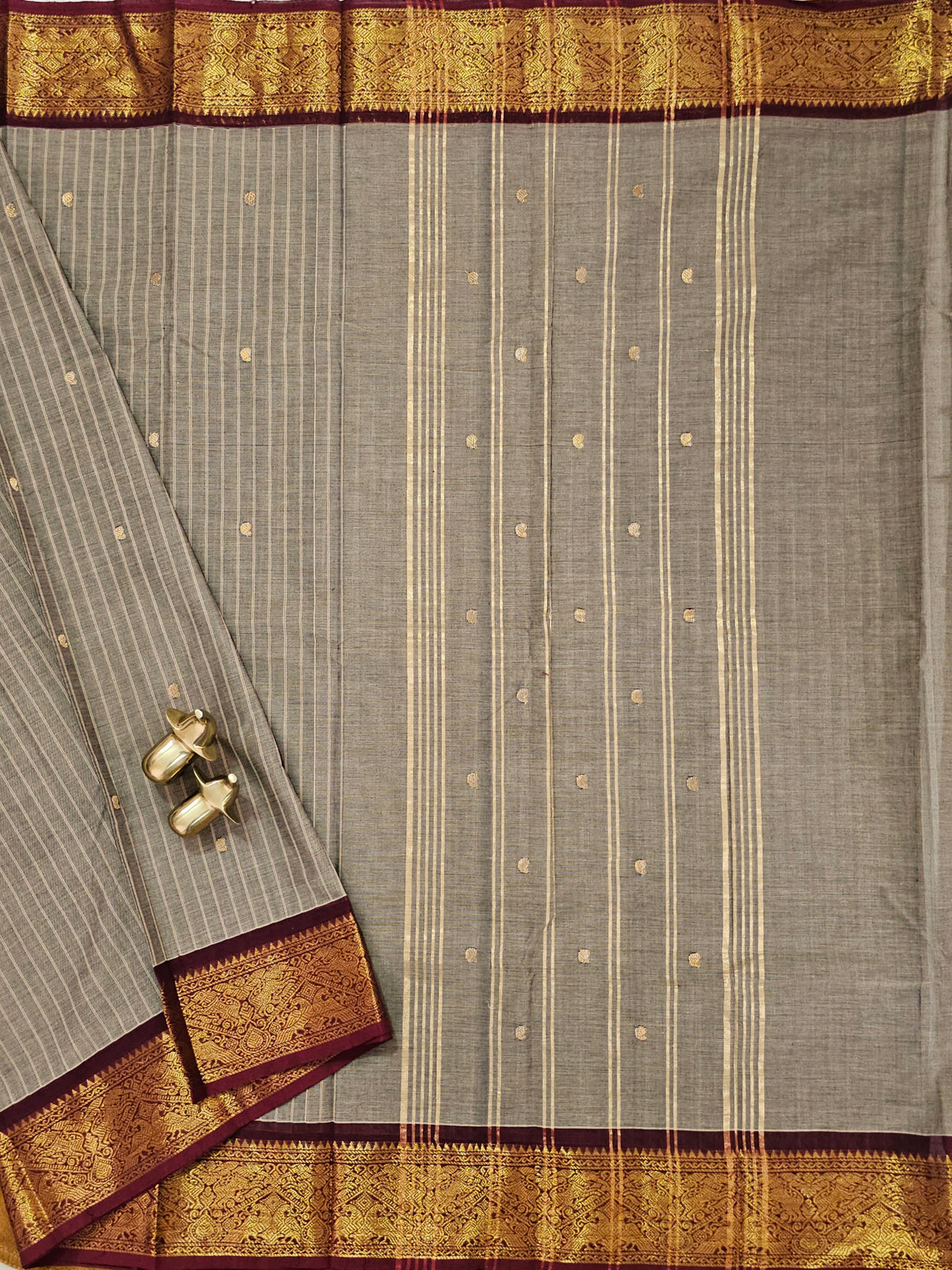 Kanchi Cotton Saree - Beige with Maroon