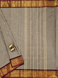 Kanchi Cotton Saree - Beige with Maroon