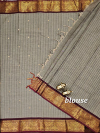Kanchi Cotton Saree - Beige with Maroon