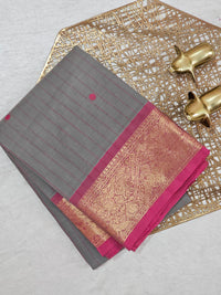 Kanchi Cotton Saree - Grey with Pink