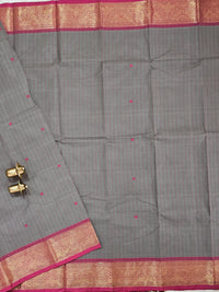 Kanchi Cotton Saree - Grey with Pink