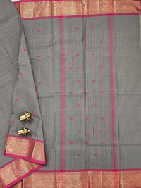 Kanchi Cotton Saree - Grey with Pink