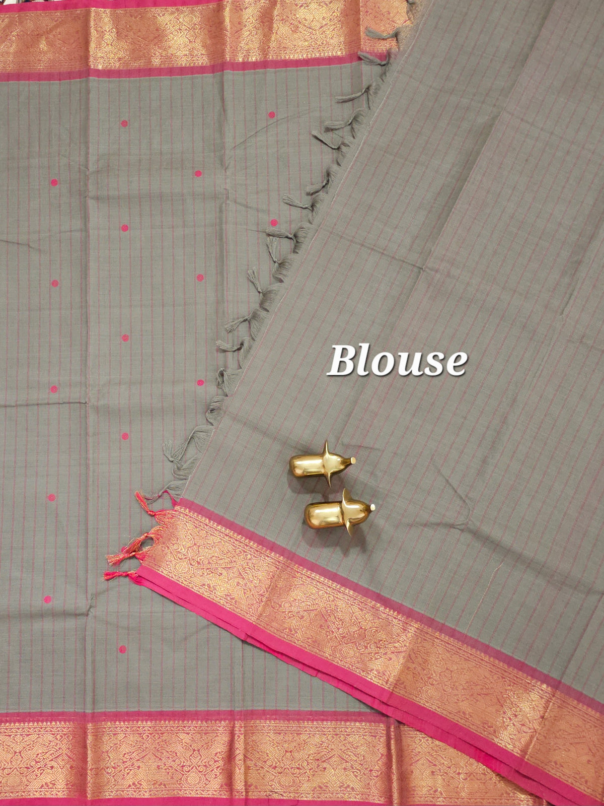 Kanchi Cotton Saree - Grey with Pink