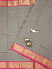 Kanchi Cotton Saree - Grey with Pink