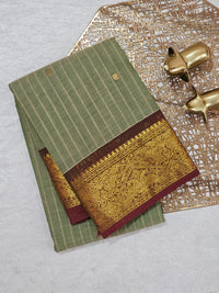 Kanchi Cotton Saree - Green with Maroon