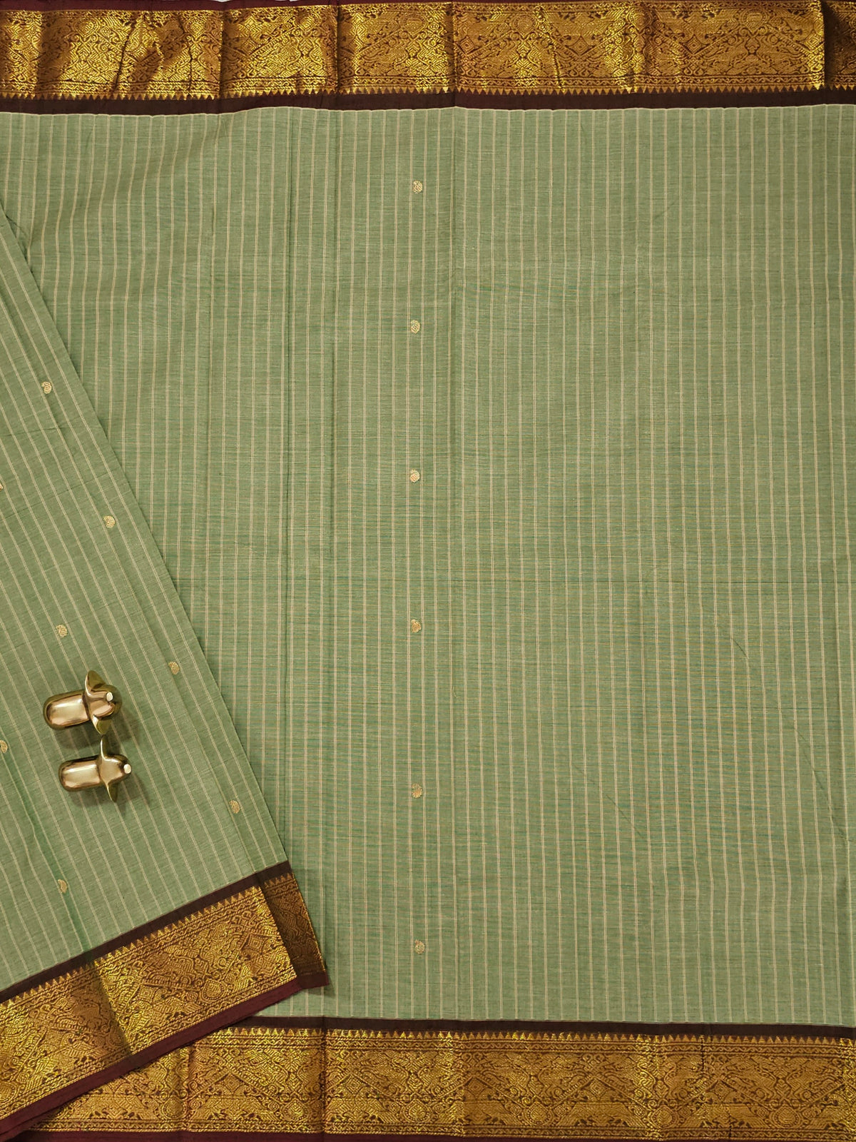 Kanchi Cotton Saree - Green with Maroon