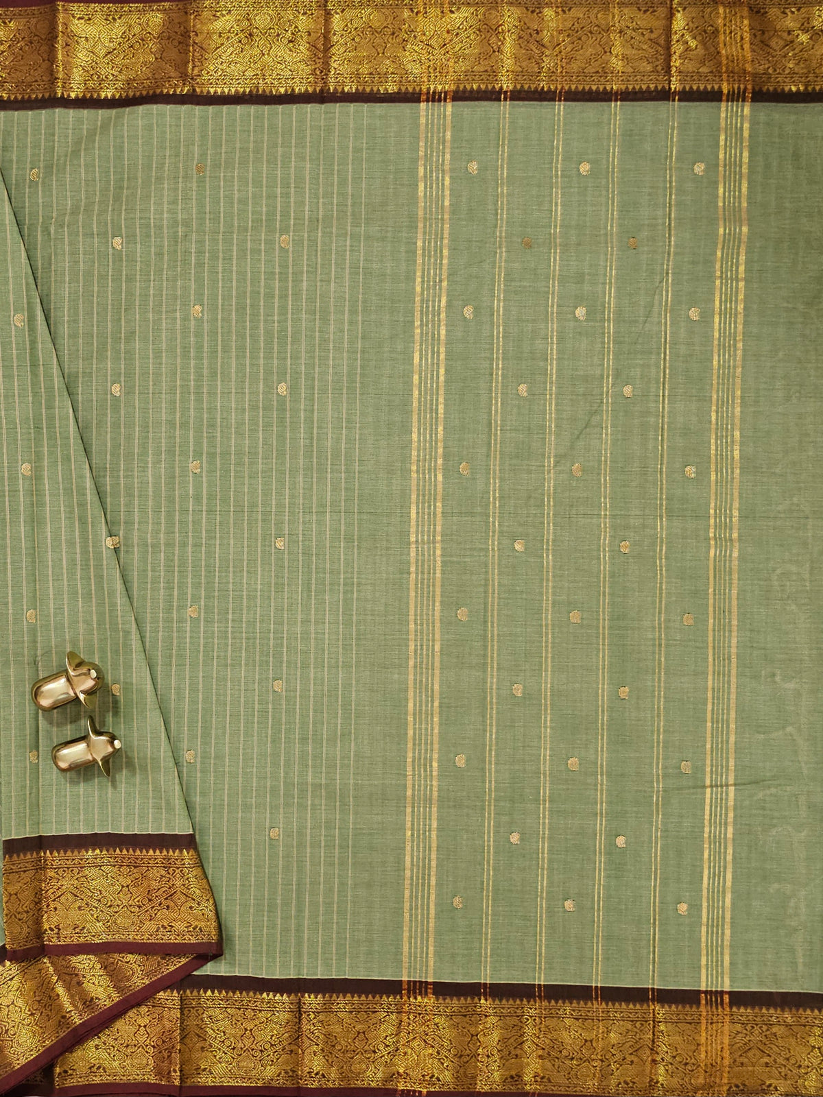 Kanchi Cotton Saree - Green with Maroon