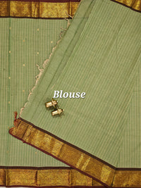 Kanchi Cotton Saree - Green with Maroon