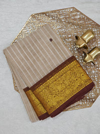 Kanchi Cotton Saree - Biscuit Colour wiyh Brown